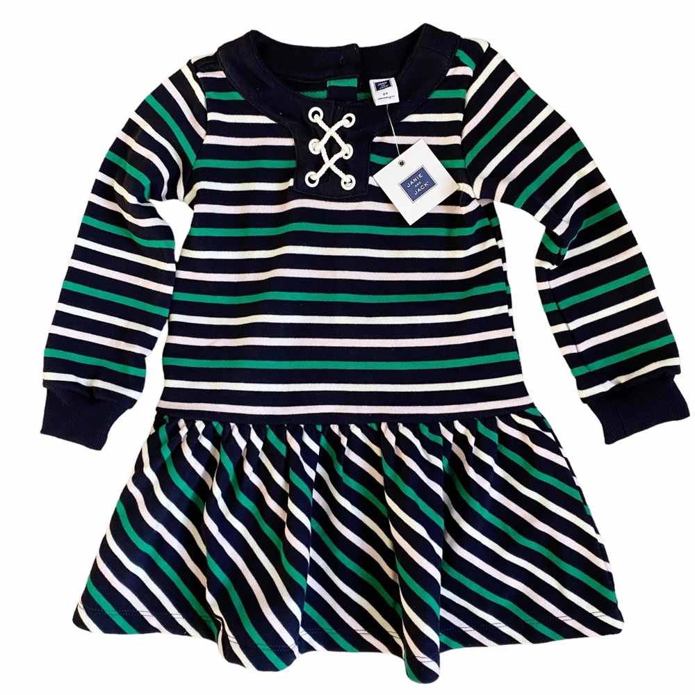 Janie and Jack Dress NEW Long Sleeve Sweatshirt Blue Green White Pink Stripe 2T